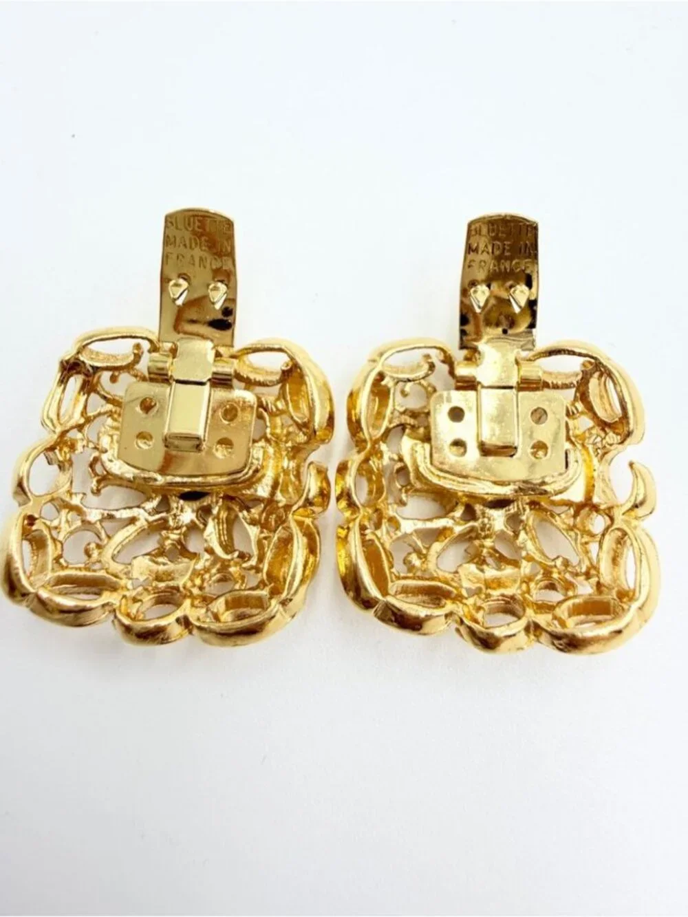 Vintage Bluette Made in France Gold Tone Dress Clips Pair